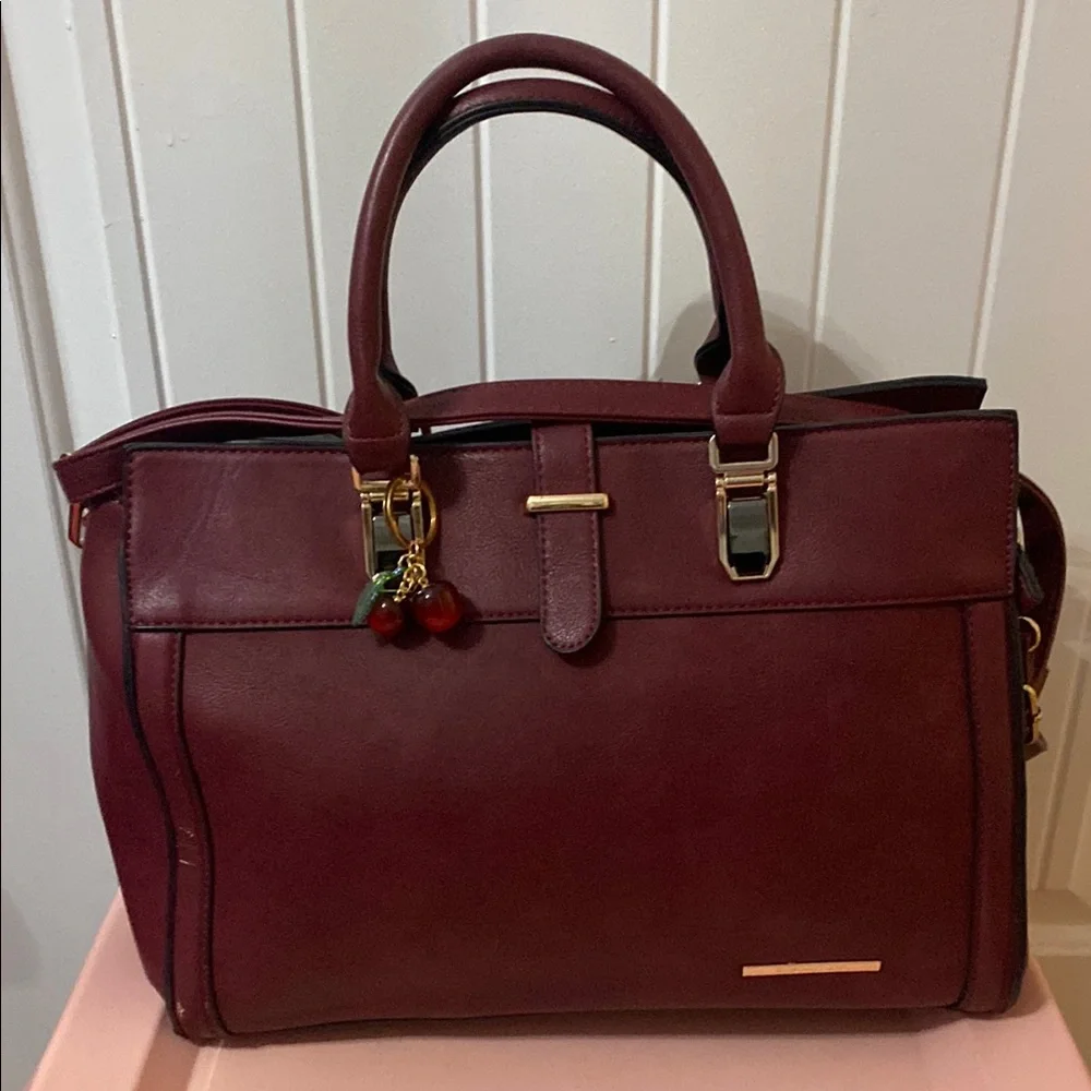 Structured Burgundy Satchel with Top Handles